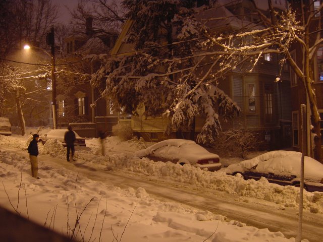 Eric, Dan and Mike outside to remove snow from branches that were about to shut down cables